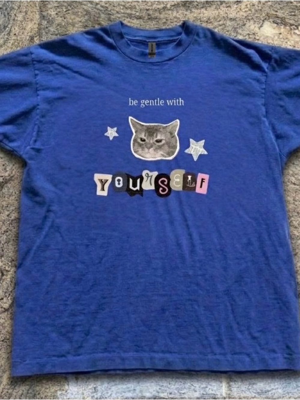 Gildan Blue 'Be Gentle With Yourself' Cat Graphic Tee